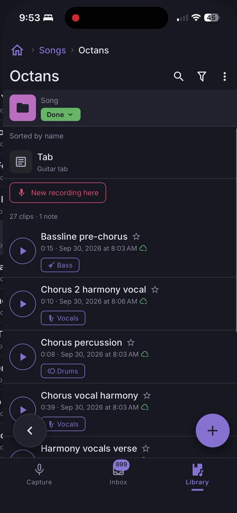 Nested folder tree (album › song › section)